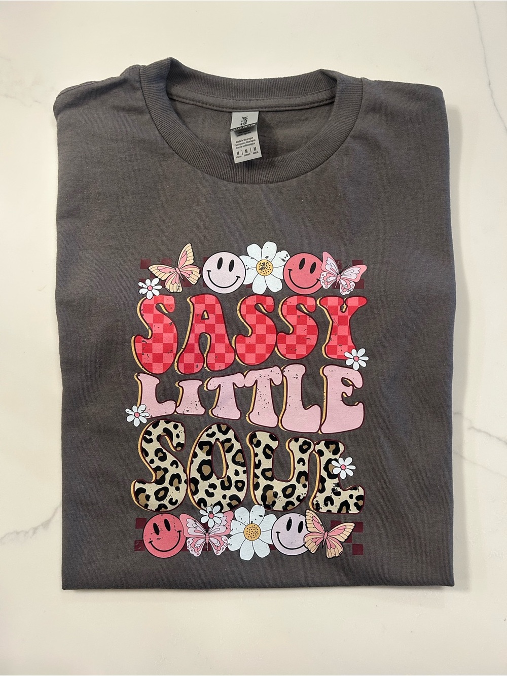 Gildan Kids 'Sassy Little Soul' Graphic Tee - Gray with Pink & Red Accents